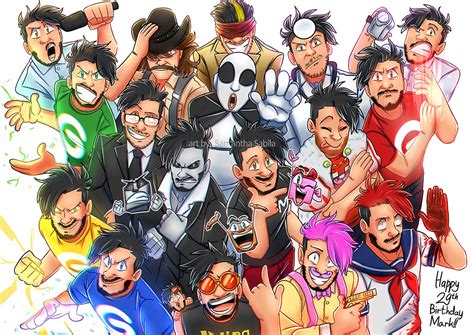 an image of markiplier's egos drawn by @sonicspeedz on twitter. clicking on the image will take one to the source