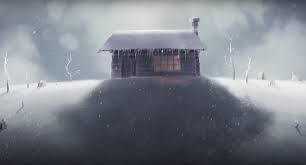 The snow-covered cabin in the woods from the Damien video created by Markiplier